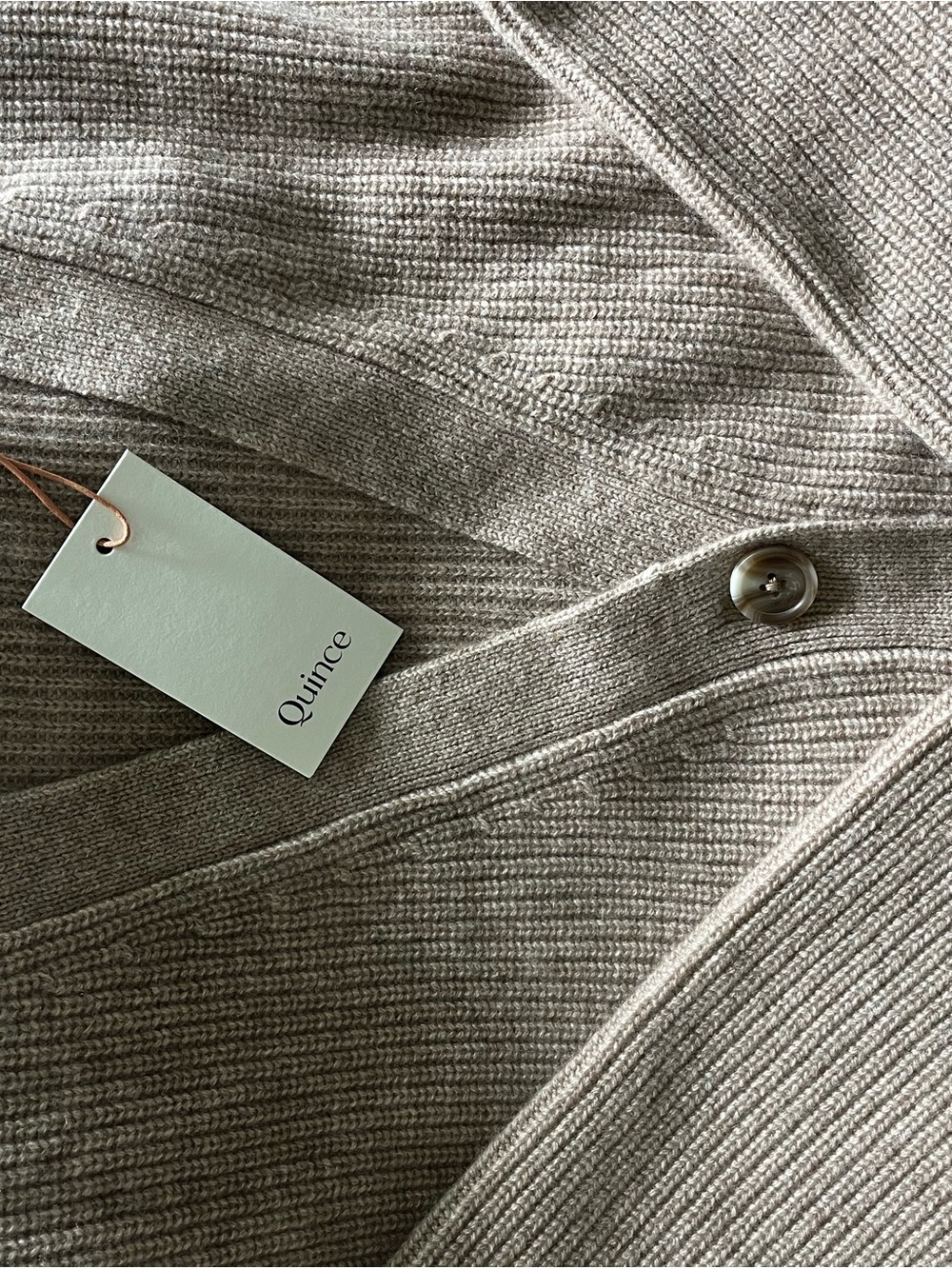 New Quince Neutral Ribbed Knit Cardigan in Light Taupe